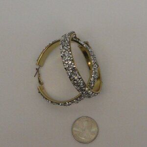 Womens Fashion Earrings Silver Rhinestone Round Hoops